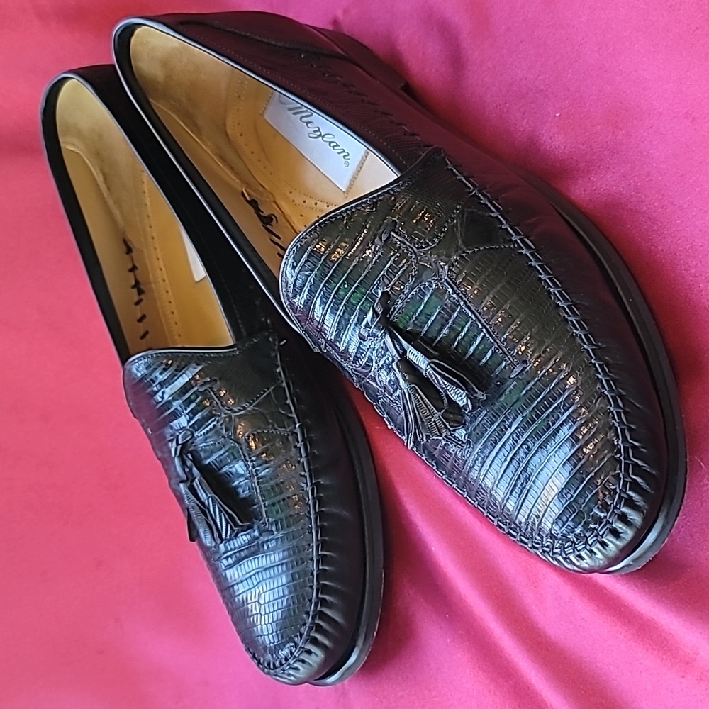 MEZLAN sz 11 LIZARD TASSEL LOAFER black excellent condition ORIG $575